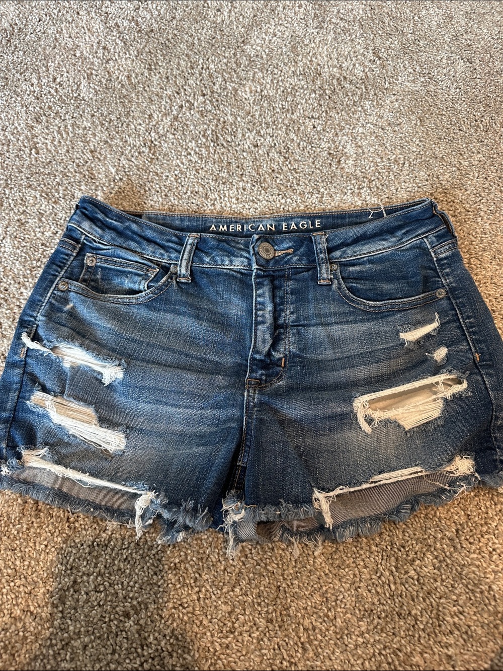 American Eagle Outfitters Women's Distressed Denim Jean Shorts - Blue